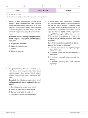 8. Sınıf TÖZOK Deneme 1