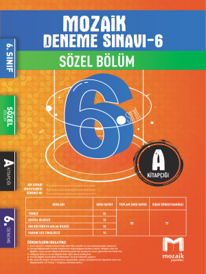 6. Sınıf Deneme - 6 - Mozaik Yayınları - 2023