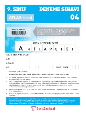 9. SINIF TESTOKUL YAYINLARI ATLAS SERİSİ 4 2023-2024