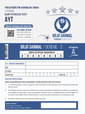 AYT BİLGİ SARMAL YAYINLARI YILDIZLAR YARIŞIYOR 2.DENEME 2023-2024