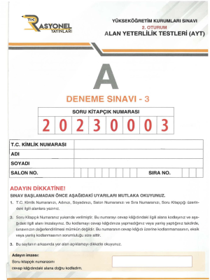 AYT 3. GENEL DENEME - RASYONEL YAYINLARI 1