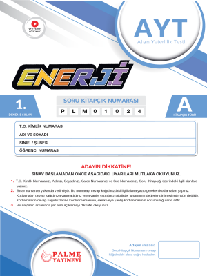 AYT PALME YAYINLARI ENERJİ SERİSİ 1. DENEME 2024-2025