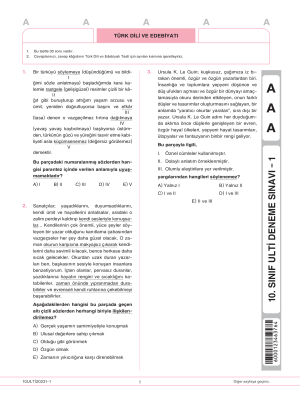10. SINIF BES YAYINLARI ULTİ DENEME SINAVI-1 2023-2024