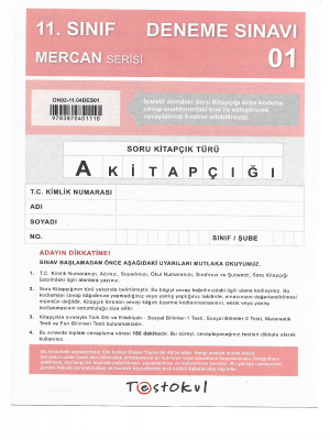 11.SINIF MERCAN SERİSİ 1.DENEME - TESTOKUL YAYINLARI 2022-2023