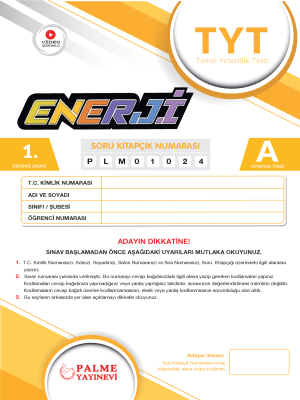 TYT PALME YAYINLARI ENERJİ SERİSİ 1. DENEME 2024-2025