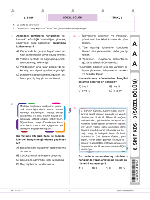 8.SINIF BES YAYINLARI KDS-3 2023-2024