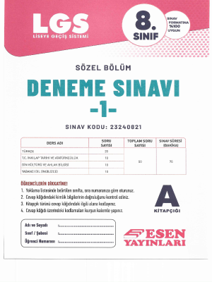 8.SINIF LGS 1.DENEME - ESEN YAYINLARI 2023-2024