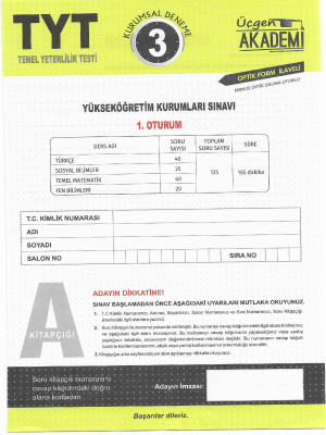 TYT 3.DENEME - ÜÇGEN YAYINLARI 2024