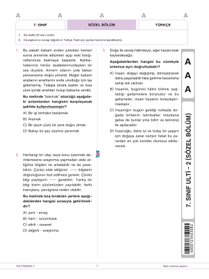 7. SINIF BES YAYINLARI ULTİ DENEME SINAVI-2 2023-2024