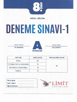 8.SINIF 1.DENEME - LİMİT YAYINLARI 2024